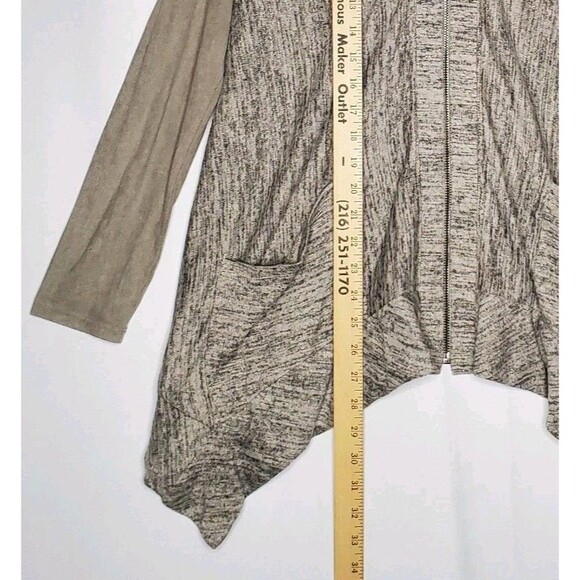 Logo Lori Goldstein Cardigan Women XS Taupe Knit Faux Suede V-Neck Zip Pocket - Picture 7 of 8